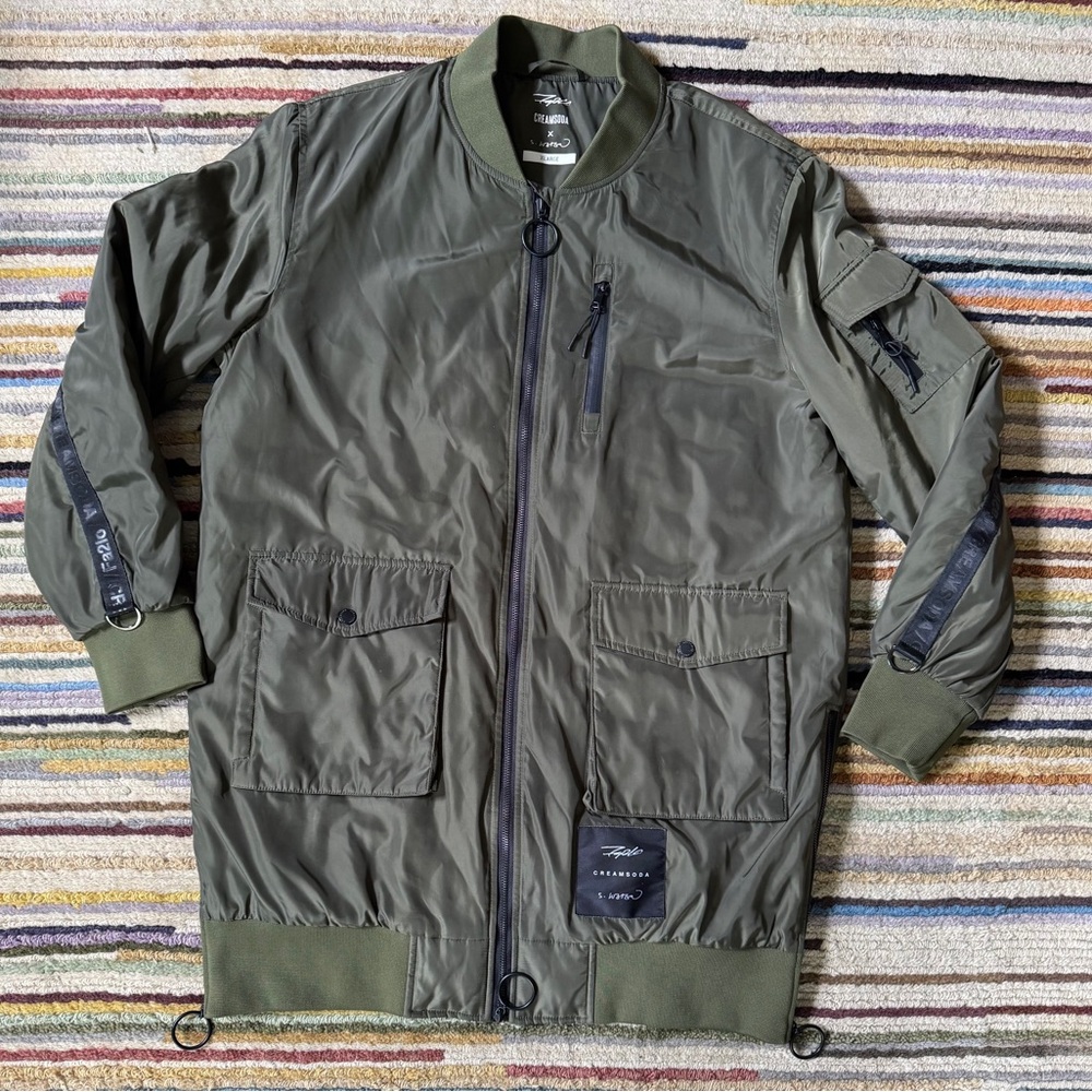 Creamsoda Japanese Green Bomber with Ribbed Cuffs, orange lining, xl, nnt